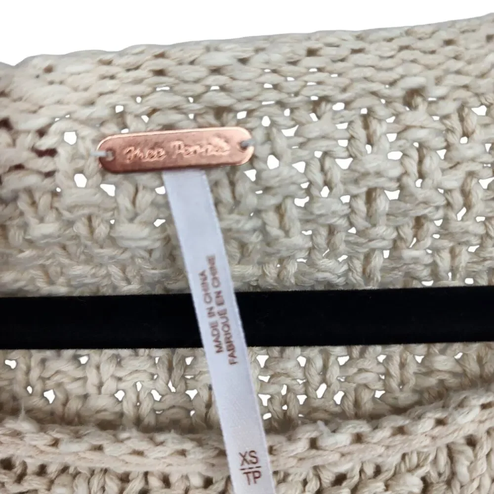 Free People Changing Tides Oatmeal Beige Cropped Cable Knit Sweater Size XS